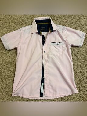 Craft + Flow 5 Boys Light Pink Short-Sleeve Button-Down Shirt with Contrast Trim